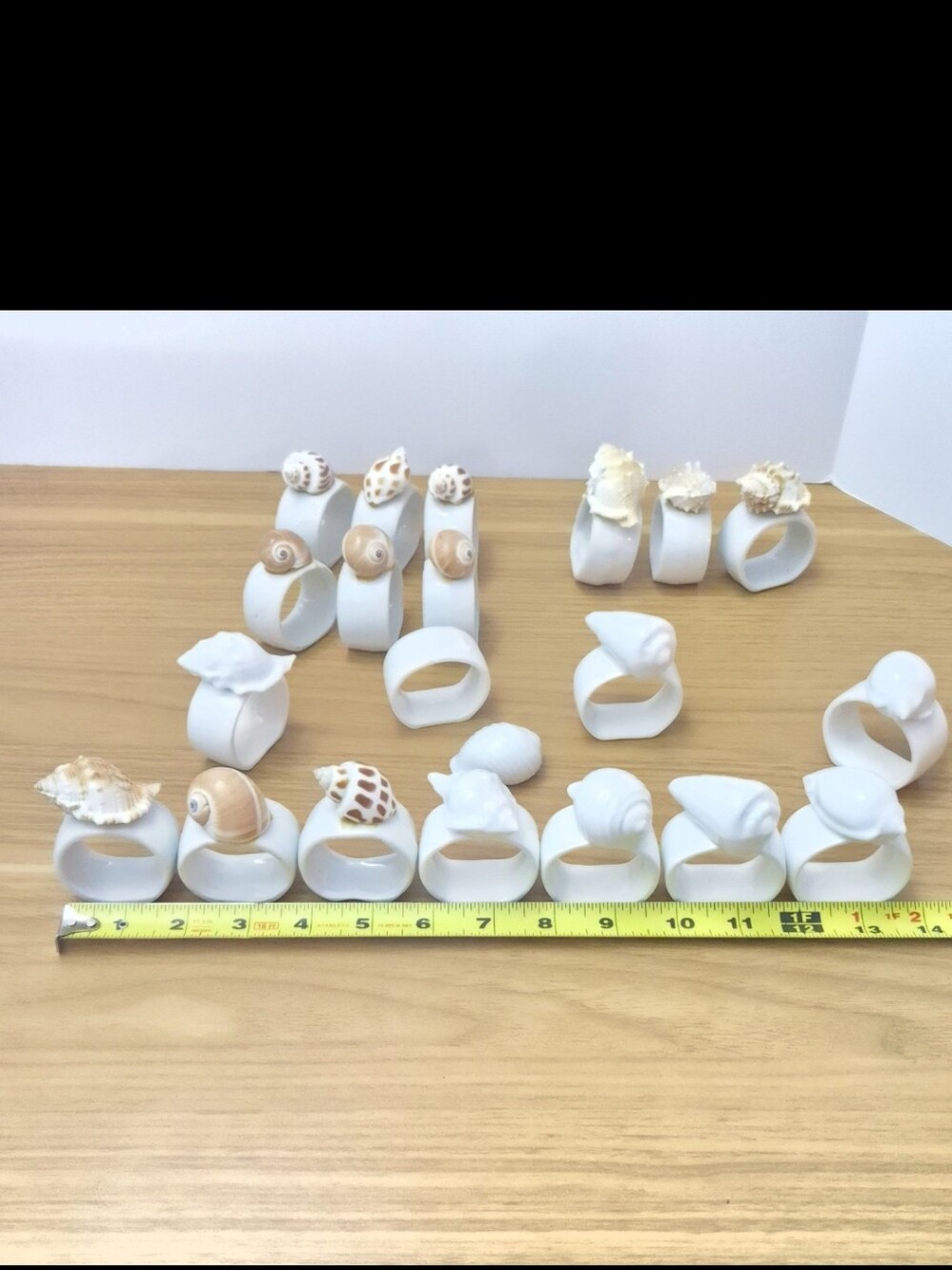 Vintage Coastal Shell Napkin Ring Set Ceramic & Natural Shells 20 Pc Set